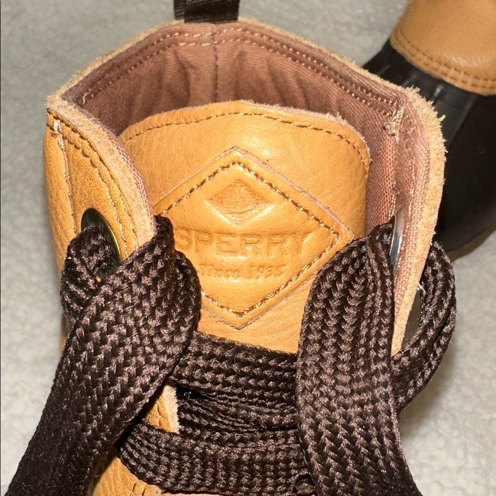 SPERRY 8 Saltwater 2-eye Tan Leather Brown Lace up Ankle Duck Boots - Picture 11 of 15